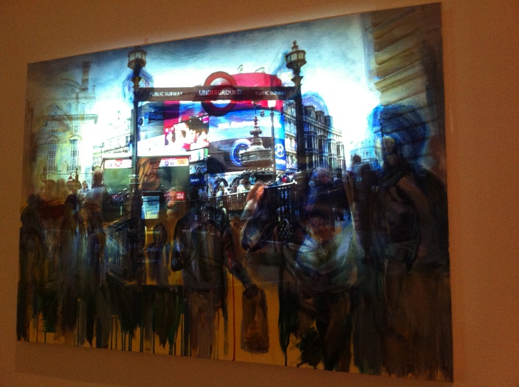 One of our paintings with video projected on top